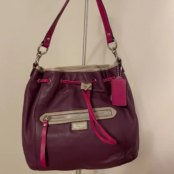 Coach Leather Drawstring Shoulder Bag - Gorgeous Purple - Picture 1 of 5